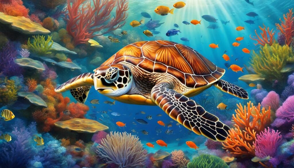 interacción entre tortugas y otros organismos marinos